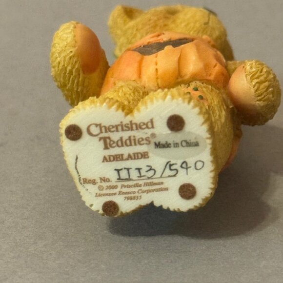 Vintage Cherished Teddies Figurine Enesco Halloween Decor Bear Adelaide Pumpkin - Picture 3 of 3